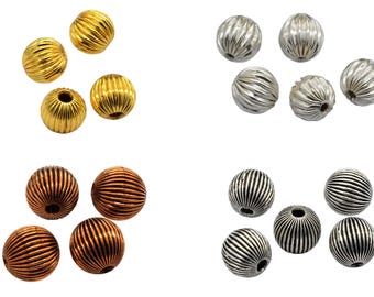 12 Perles Ondulées 8 Mm – Aspect Argent Sterling – Cuivre Mat – Fabrication Bijoux