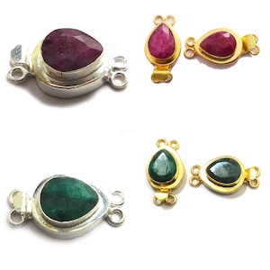 1 Stück Rubin Smaragd Teardrop Box Verschluss Zwei Strang Verschluss Sterling Silber 18k vergoldet 30x15x10mm Schmuckherstellung Verschluss B750