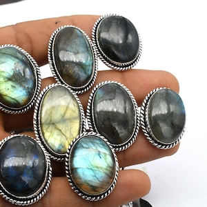 Natürlicher Labradorit-Ring, Labradorit-Ring, mehrfarbiger Ring, Mix-Form-Ring, Labradorit-Ring, Ring viel, versilberter Ring, Größe 6-10