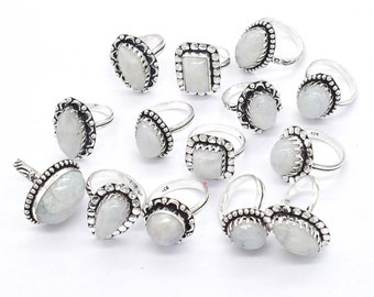 Natural Moonstone Gemstone Rings lot, US Mix Size 6-9, Assorted Gemstone Ring, Handmade Rings lot, Vintage Rings Lot, Bulk Rings,