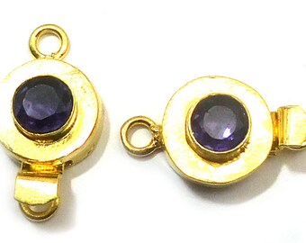 1 Pc Round Amethyst Box Clasp 1 Strand 18k Gold Plated 21X12X8mm Jewelry Making Clasp B751