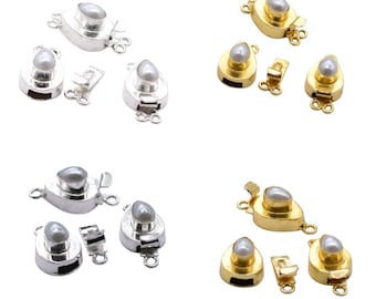 1 Pc Pearl Tear drop Gemstone Sterling Silver Plated, 18k Gold Plated Box Clasp 1 Strand & 2 Strand 23X12X10mm Jewelry Making Clasp B750