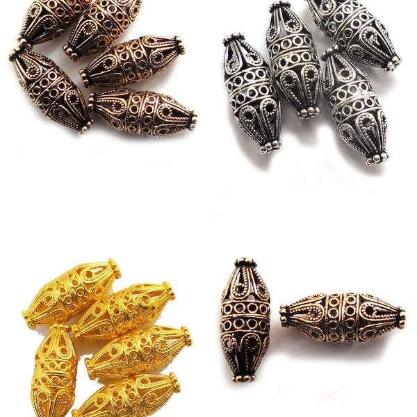 3 Pcs 26X10mm Filigree Bead Barrel Bali Beads Oxidized Silver Plated Oxidized Copper 18k Gold Plated Jewelry Making Bead B825