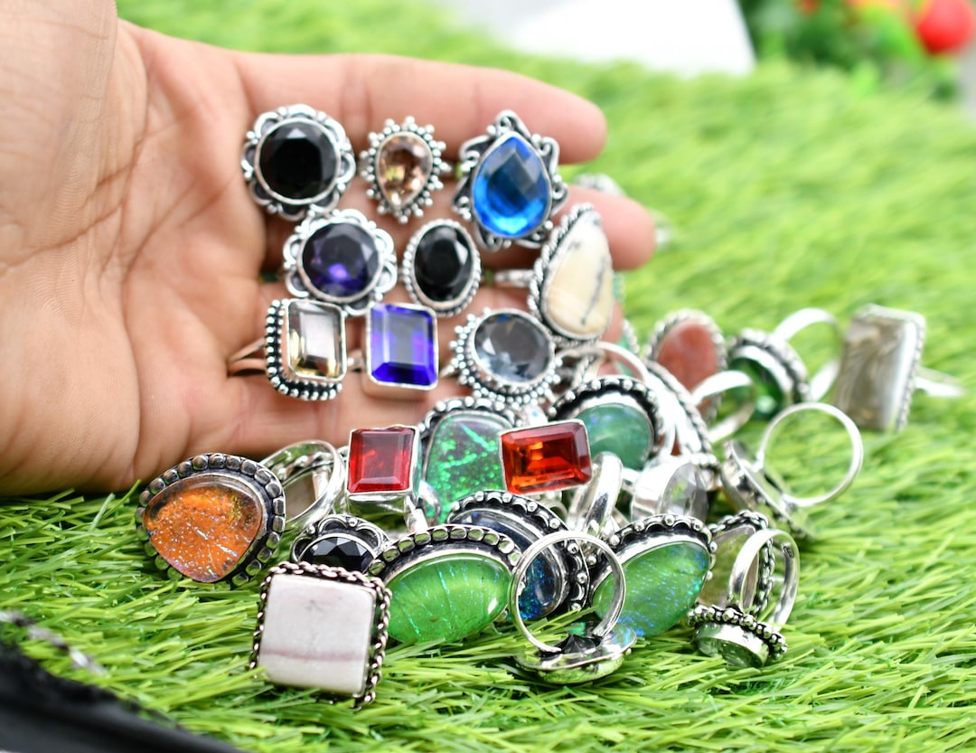 Ring Mix 50 Pieces Natural Mix Gemstone Ring, Mix Gemstone Ring, Natural ...