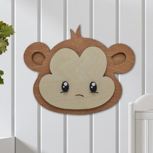 Wood Monkey Head Wall Mount - Jungle Nursery Theme Wall Decor