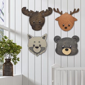 Woodland Animal Head Wall Mounts: Forest Decor, Set of 4