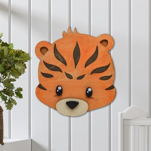 Wood Tiger Head Wall Mount - Jungle Safari Wall Decor
