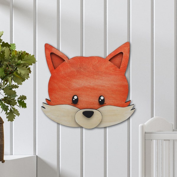 Wood Fox Head Wall Mount - Forest Animal Theme Nursery or Room Decor