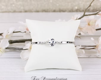 Silver Swarovski Bangle Bracelet Silver Bridesmaid Jewelry Silver Bracelet Bridesmaid Jewelry Free Personalization!!!