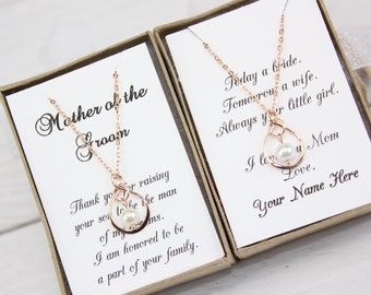 Mother of the Groom Gift Mother of the Bride Gift Rose Gold Infinity Pearl Necklace Mother of the Groom Necklace FREE Personalized Card!!