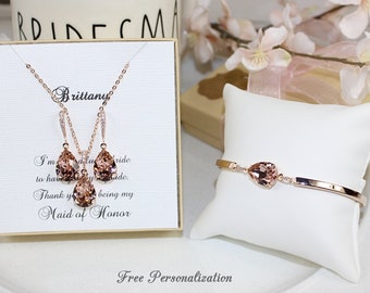 Vintage Rosegold Bridesmaid Jewelry Set Blush Pink Jewelry Rose Gold Jewelry Morganite Jewelry Blush Pink Jewelry Set Free Personalization!!