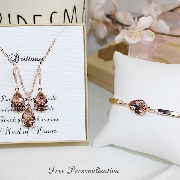 Vintage Rosegold Bridesmaid Jewelry Set Blush Pink Jewelry Rose Gold Jewelry Morganite Jewelry Blush Pink Jewelry Set Free Personalization!!