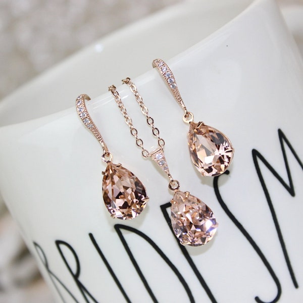 Vintage Rosegold Bridesmaid Jewelry Set Blush Pink Jewelry Rose Gold Jewelry Morganite Jewelry Blush Pink Jewelry Set Free Personalization!!