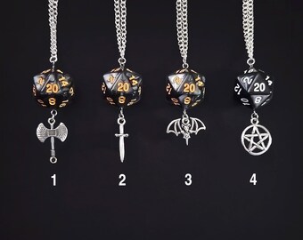 D20 Dice Necklaces | Black | Dungeons & Dragons | RPG | TTRPG