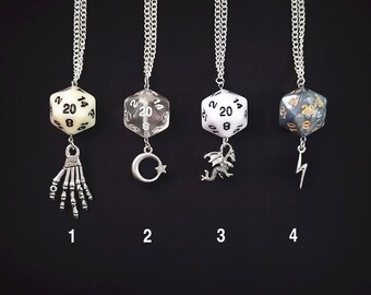 D20 Dice Necklaces | White | Dungeons & Dragons | RPG | TTRPG