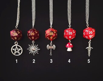 D20 Dice Necklaces | Red | Dungeons & Dragons | RPG | TTRPG