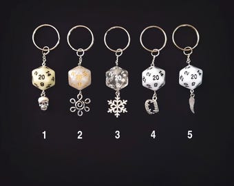 D20 Dice Keychains | White | Dungeons & Dragons | RPG | TTRPG