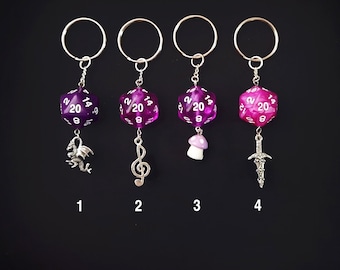 D20 Dice Keychains | Purple | Dungeons & Dragons | RPG | TTRPG
