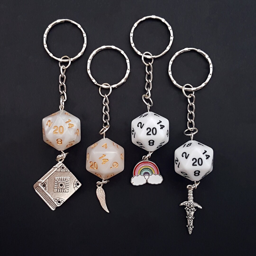 D20 Dice Keychains Black/white Etsy