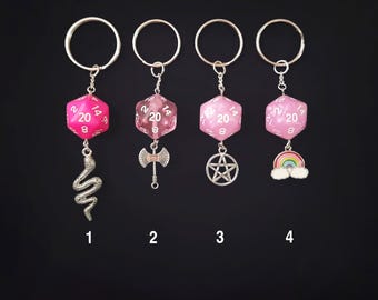 D20 Dice Keychains | Pink | Dungeons & Dragons | RPG | TTRPG