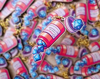 Dungeons and Dragons Keychain - Wooden dnd, dice Pill Bottle