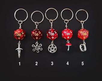 D20 Dice Keychains | Red | Dungeons & Dragons | RPG | TTRPG