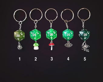 D20 Dice Keychains | Green | Dungeons & Dragons | RPG | TTRPG