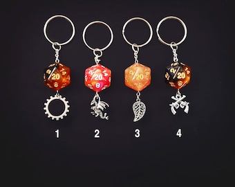 D20 Dice Keychains | Orange and Yellow | Dungeons & Dragons | RPG | TTRPG
