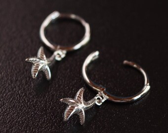 925 Sterling Silver Sea Star Hoop Earrings