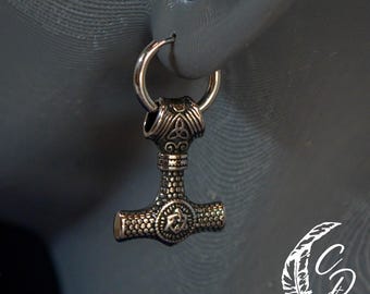 Thor’s Hammer & Triquetra Hoop Earrings – Stainless Steel