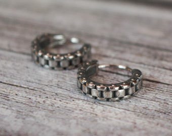 Watch-Link Chain Hoop Earrings – Stainless Steel