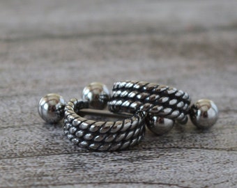 Stainless Steel Hoop Earrings: Wheat Weave Viking Style