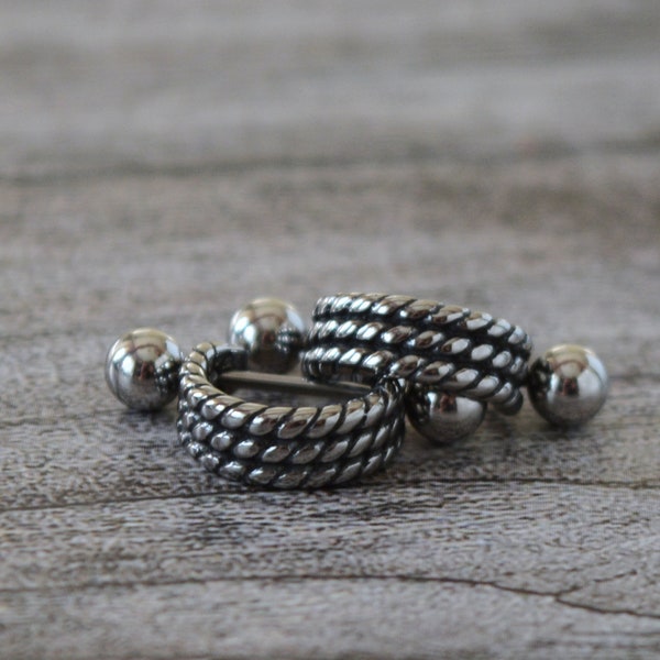 Stainless Steel Hoop Earrings: Wheat Weave Viking Style