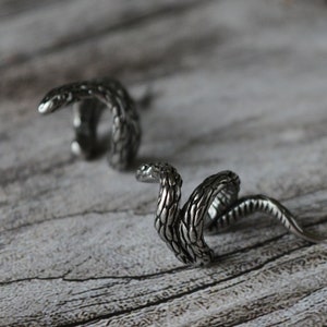Stainless steel snake earrings. Slide on punk cuff earrings. Viking earrings