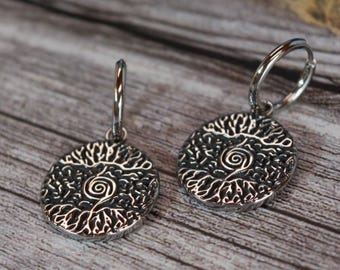 Celtic Tree of Life Coin Hoop Earrings – Stainless Steel