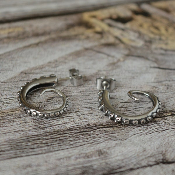 Stainless Steel Octopus Tentacle Hoop Earrings: Viking Jewelry