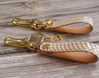 Personalized Kangaroo Leather Keychain – Exotic Snake Skin, Brass Belt Hook