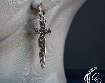 Celtic Knot Sword Hoop Earrings – Stainless Steel