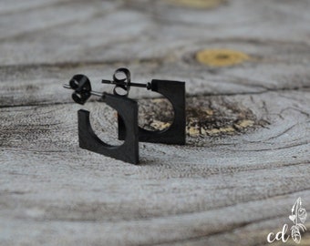 Stainless steel Minimalist earrings. Black square stud earrings for men or women