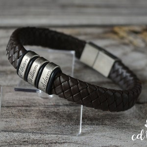 Personalized Braided Leather Bracelet: Engraved Stainless Steel Skull Spacer