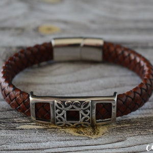 Rustic leather bracelet for men or women. Stackable bracelet with Stainless steel fittings and clasp. Choose a Custom leather cord
