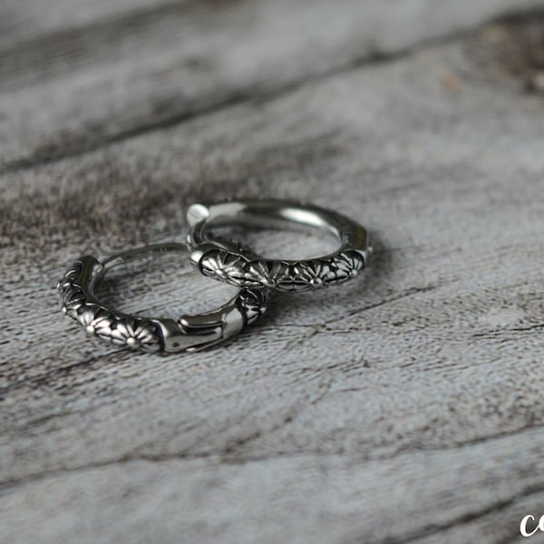 Stainless Steel Celtic Flower Hoop Earrings, Viking Style