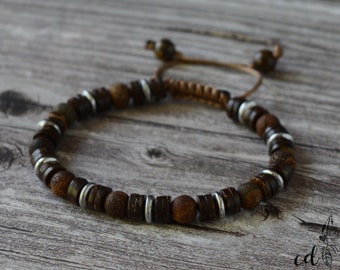 Dragons Vein Agate Bracelet for Men: Haematite & Coconut Shell