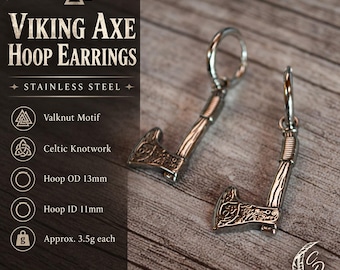 Viking Axe & Valknut Hoop Earrings – Stainless Steel