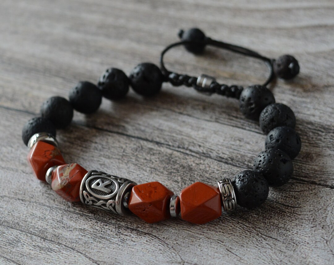 Lava and Jasper Rune Bracelet for Men. Stackable Bracelet With - Etsy ...