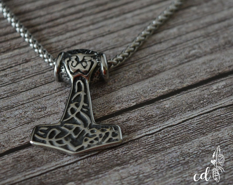 Stainless steel Thor's Hammer pendant necklace for men. Etsy