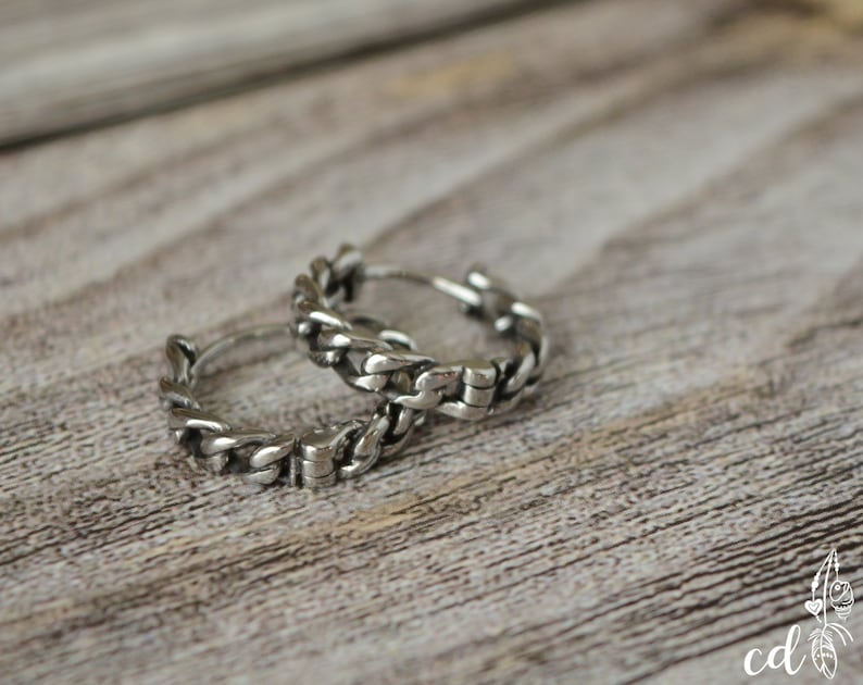 Viking earrings Stainless steel patterned hoop earrings Chain link patterned earrings