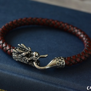 Personalized Leather Dragon Bracelet: Stainless Steel Clasp, Custom Size