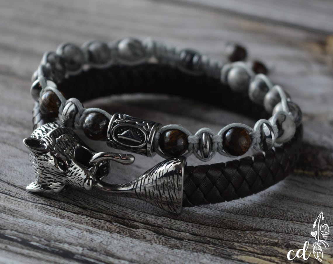 Wolf Bracelets for Men. Stackable Bracelet Set With Stainless Etsy