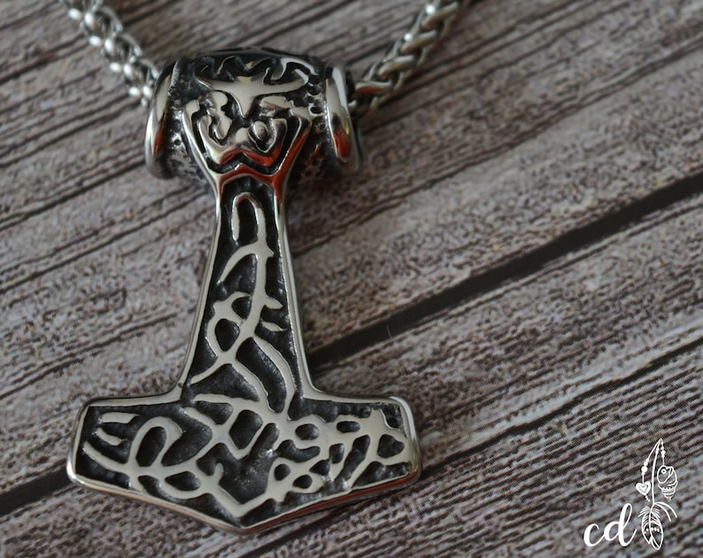 Stainless steel Thor's Hammer pendant necklace for men. Etsy